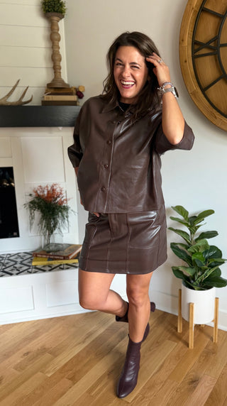 JESS FAUX LEATHER BUTTON UP