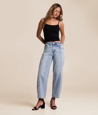 LIGHT BLUE EMBELLISHMENT BARREL JEANS