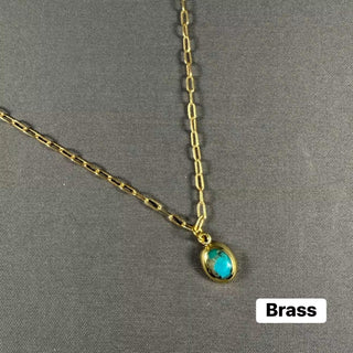 BRASS PAPERCLIP CHAIN WITH TURQIUOSE OVAL CHARM
