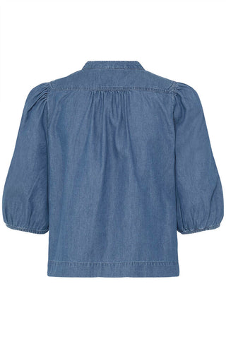 PUFF SLEEVE CHAMBRAY BLOUSE