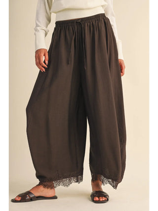 LACE TRIM BARREL PANTS