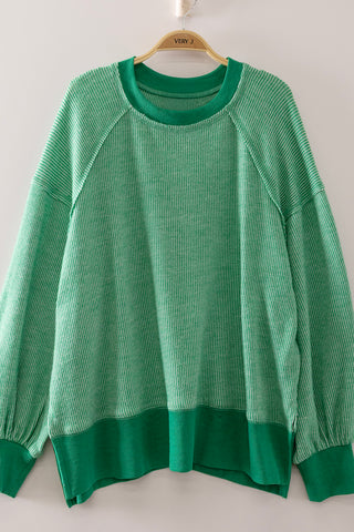 STACEY GREEN RIBBED CREWNECK
