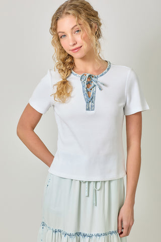 MY-LACE UP WASHED TOP