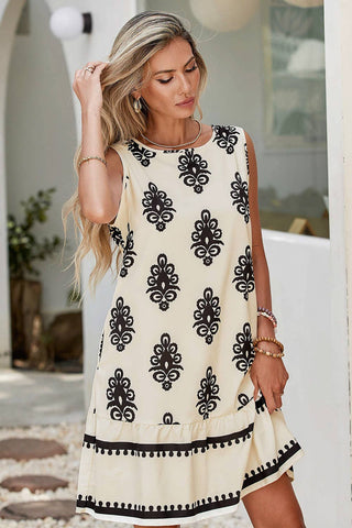 Geometric SS Mini Dress-Beige