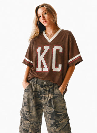 1KC BROWN KC JERSEY WITH TRIM, OVERSIZED 
