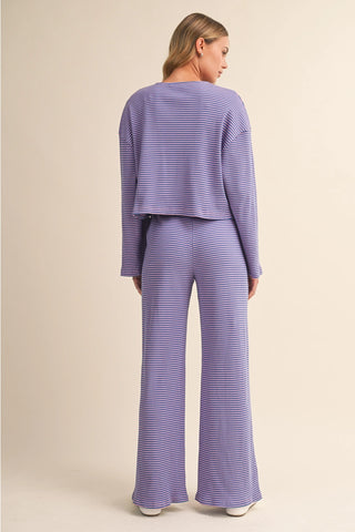 PURPLE AND WHITE STRIPED SET WITH PINK BUTTONS
