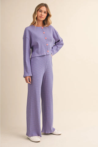 PURPLE AND WHITE STRIPED SET WITH PINK BUTTONS