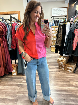 THML-DOLLY TWO TONE BLOUSE