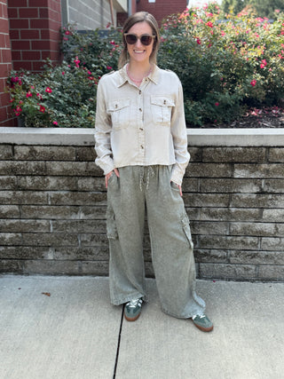 TENCEL OLIVE WIDE LEG PANT