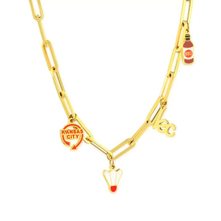 KANSAS CITY CHARM NECKLACE, PAPERCLIP CHAIN WITH KC ICONS ON IT 