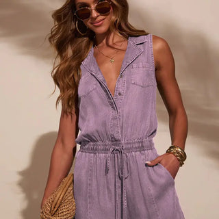 H&S- WASHED DENIM JUMPSUIT-PURP