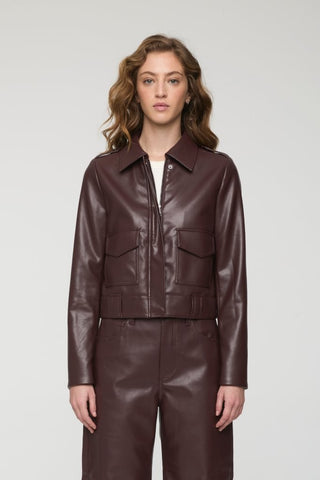 FAUX LEATHER JACKET IN CABERNET 