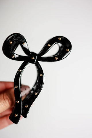STUDDED BOW HAIR CLIPS