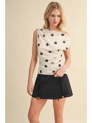 WHITE AND BLACK polka dot OFF THE SHOULDER top 