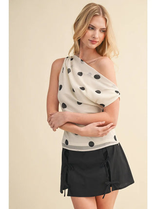 WHITE AND BLACK polka dot OFF THE SHOULDER top 
