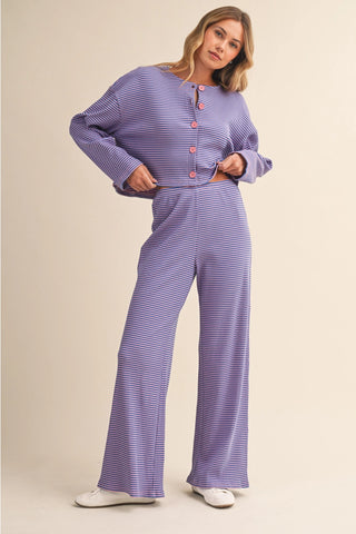 PURPLE AND WHITE STRIPED SET WITH PINK BUTTONS
