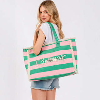 PINK & GREEN STRIPED SUMMER TOTE 