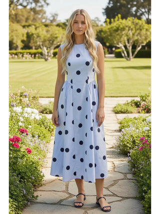 LIGHT BLUE & NAVY POLKA DOT TANK DRESS 