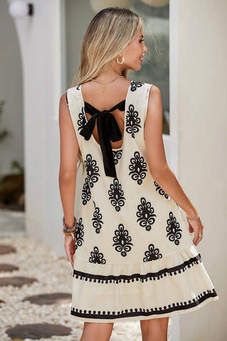 Geometric SS Mini Dress-Beige