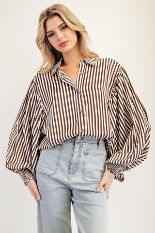 EE-BUBBLE SLEEVE STRIPED TOP