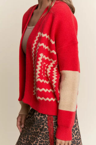 J.nna - RED GEOMETRIC OPEN CARDI
