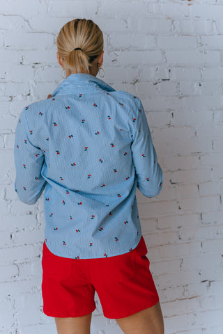 CHERRY BUTTON UP AND RED SHORT