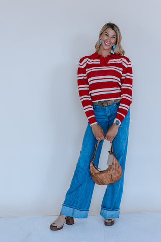 CADDIE COLLARED STRIPE SWEATER