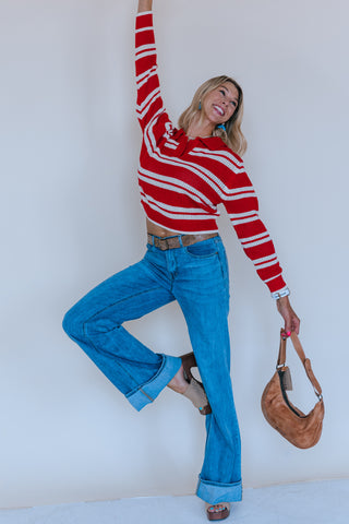 CADDIE COLLARED STRIPE SWEATER