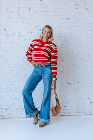CADDIE COLLARED STRIPE SWEATER