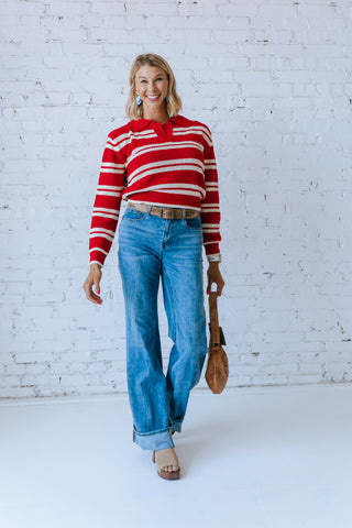 CADDIE COLLARED STRIPE SWEATER