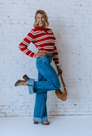 CADDIE COLLARED STRIPE SWEATER