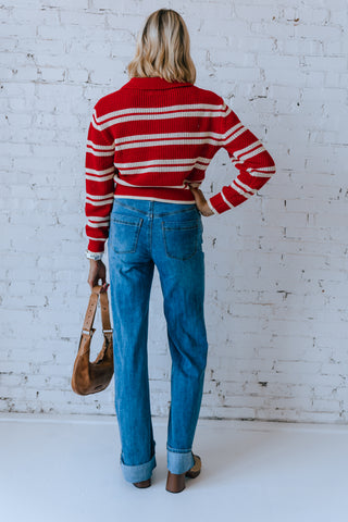 CADDIE COLLARED STRIPE SWEATER
