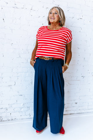 GRACEY NAVY WIDE LEG TROUSERS