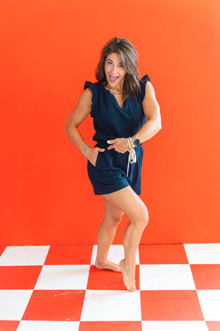 LILAH NAVY RUFFLE SLV ROMPER