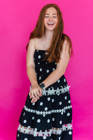 CLARIE BLACK & WHT POLKA DRESS