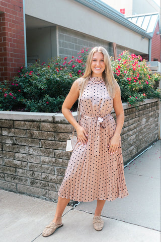 VERA CAMEL POLKA DOT DRESS