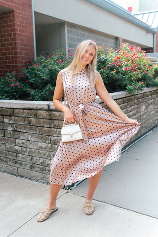 VERA CAMEL POLKA DOT DRESS