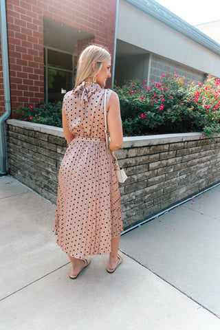 VERA CAMEL POLKA DOT DRESS