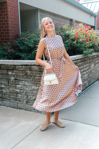 VERA CAMEL POLKA DOT DRESS
