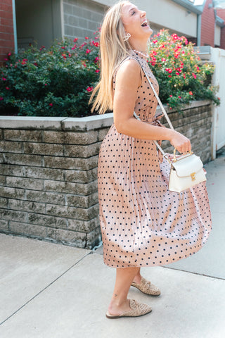 VERA CAMEL POLKA DOT DRESS