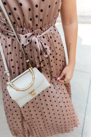 VERA CAMEL POLKA DOT DRESS
