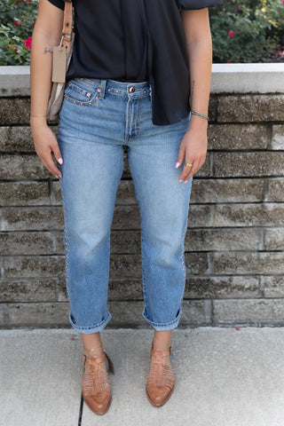 LEXI MID RISE STUDDED DENIM