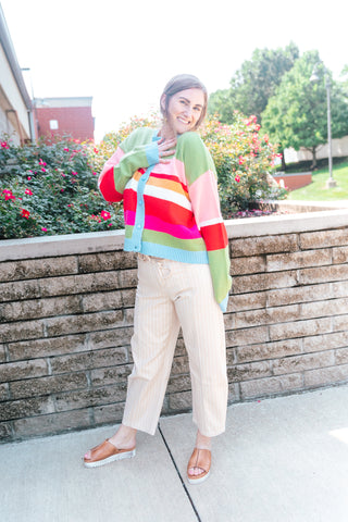 JULIE TAN STRIPED BARREL DENIM