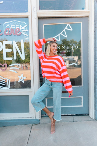 TAYLOR PINK STRIPED SWEATER