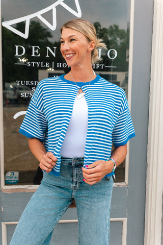 TY BLUE STRIPED CARDI