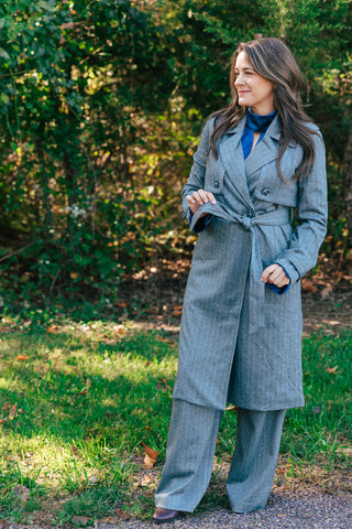 AFTER HOURS PINSTRIPE TRENCH COAT