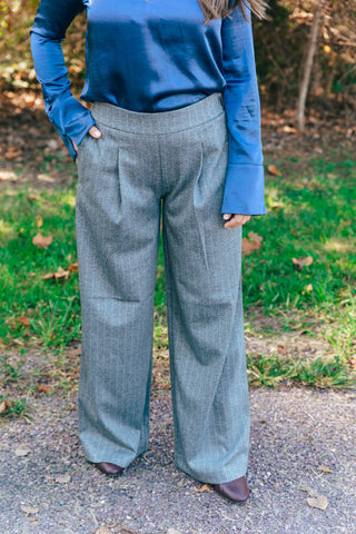 MIDNIGHT GREY PINSTRIPE PANTS