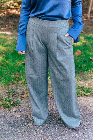 MIDNIGHT GREY PINSTRIPE PANTS