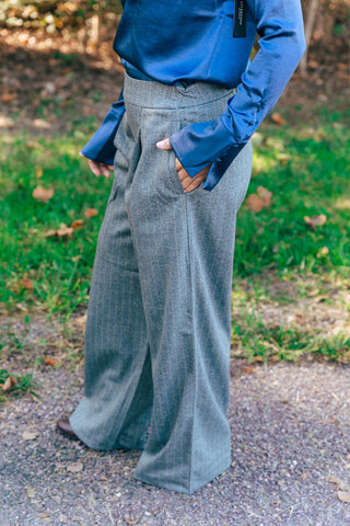 MIDNIGHT GREY PINSTRIPE PANTS