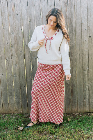 PLAID KISSES MIDI SKIRT